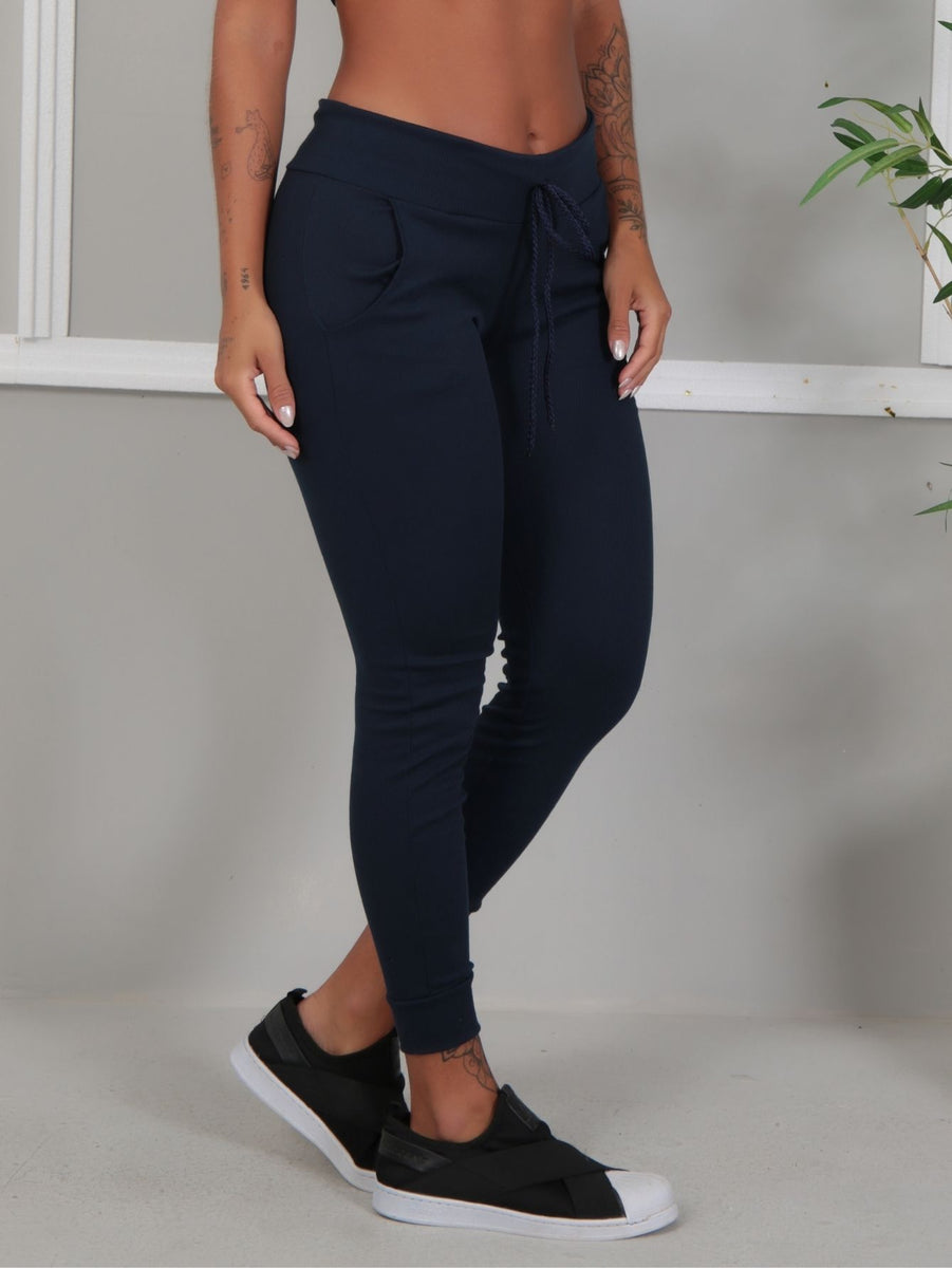 Ribana Calça Legging De Algodão Calça Ribana Azul – Galvic Fitness