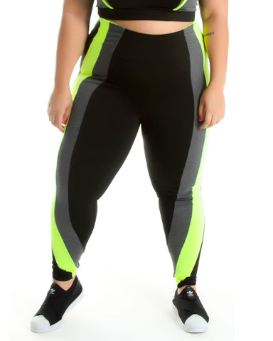 Calça Legging Fitness Detalhe Neon Plus Size