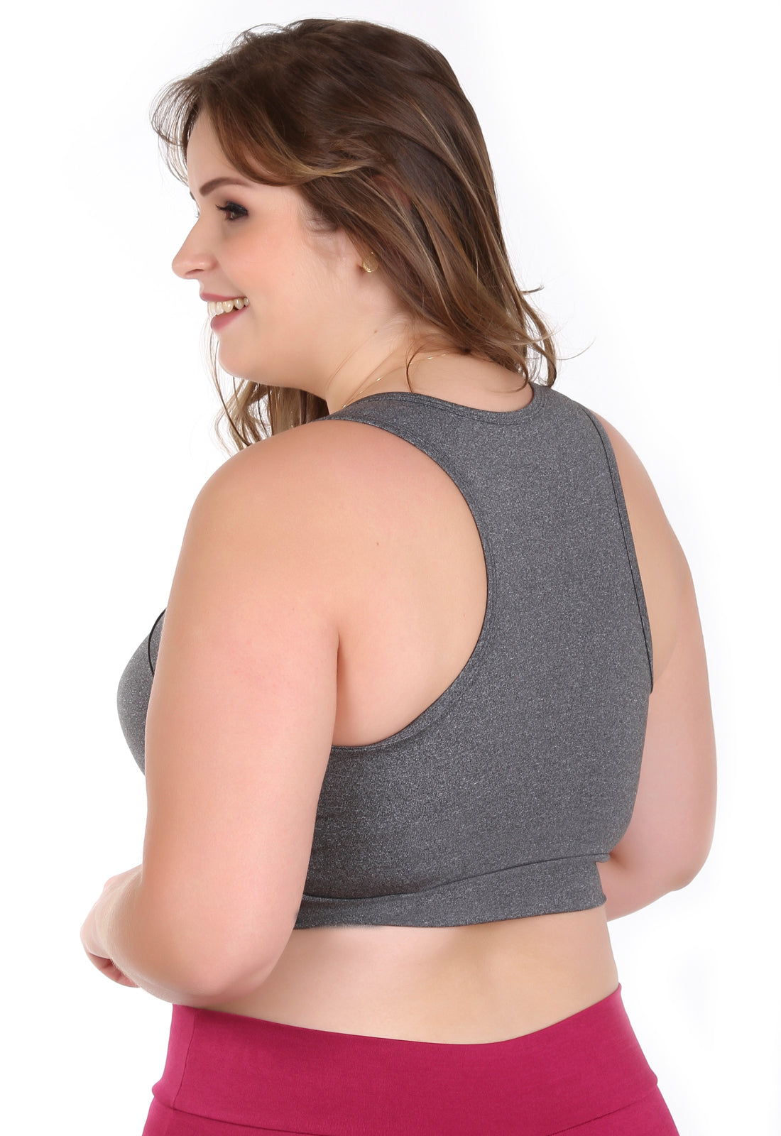 Top Feminino Fitness Cinza Plus size com bojo (4607679692845)