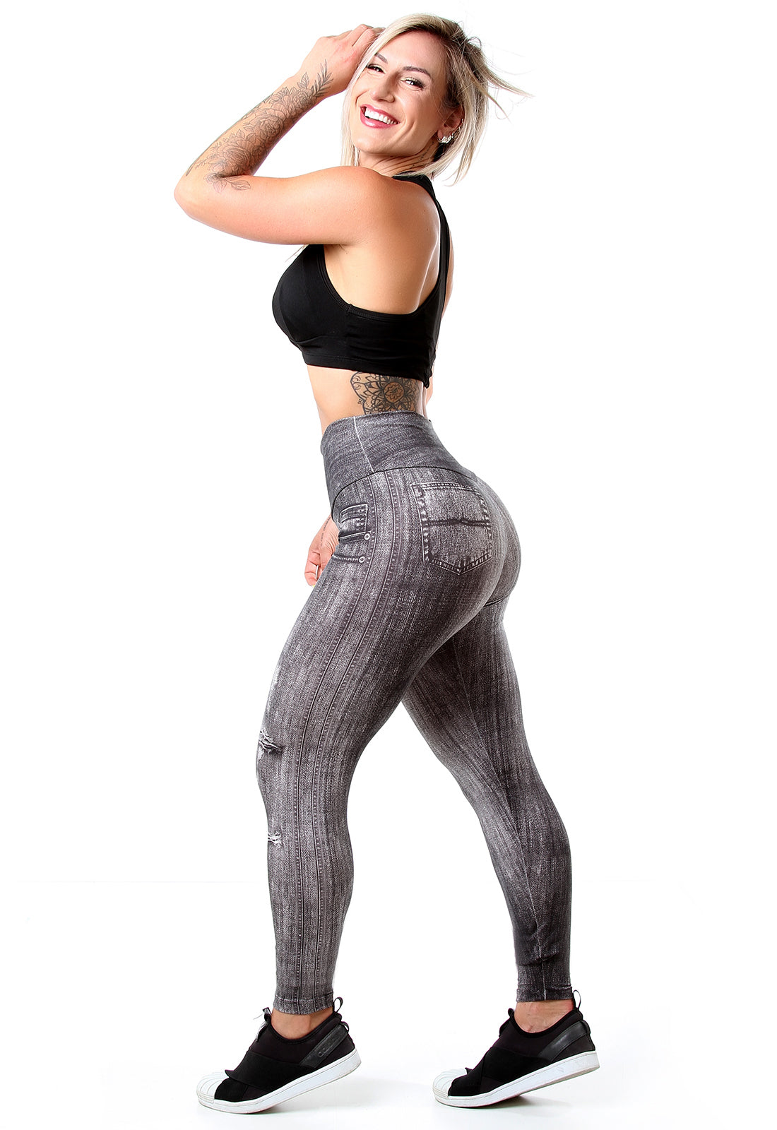 Calça Legging Sublimada Fitness Imita Jeans Fake Jeans (6584967921815)
