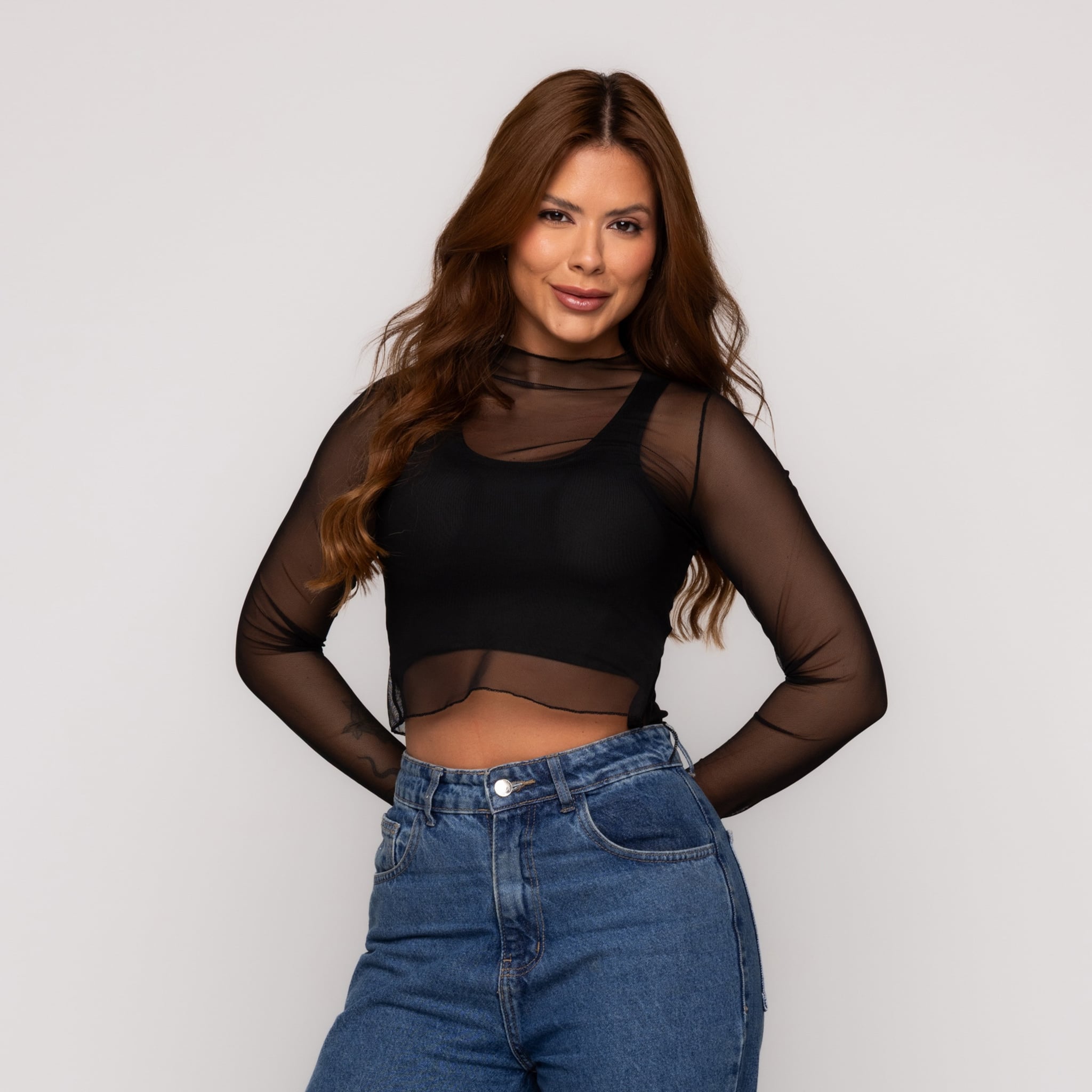Blusa Manga Longa De Tule
