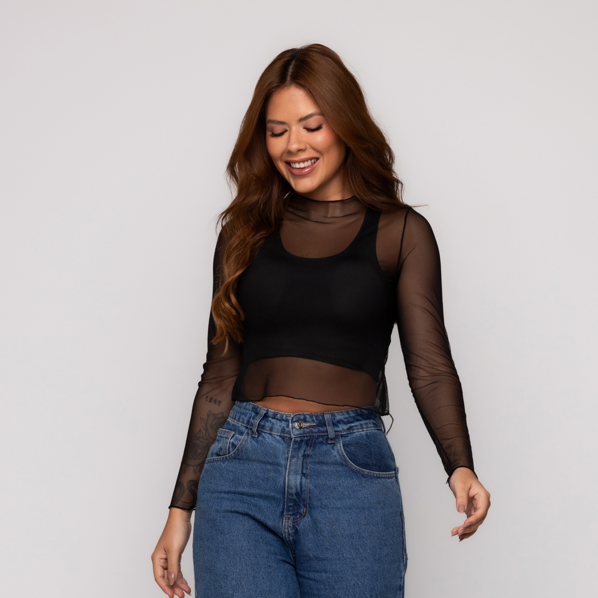 Blusa Manga Longa De Tule