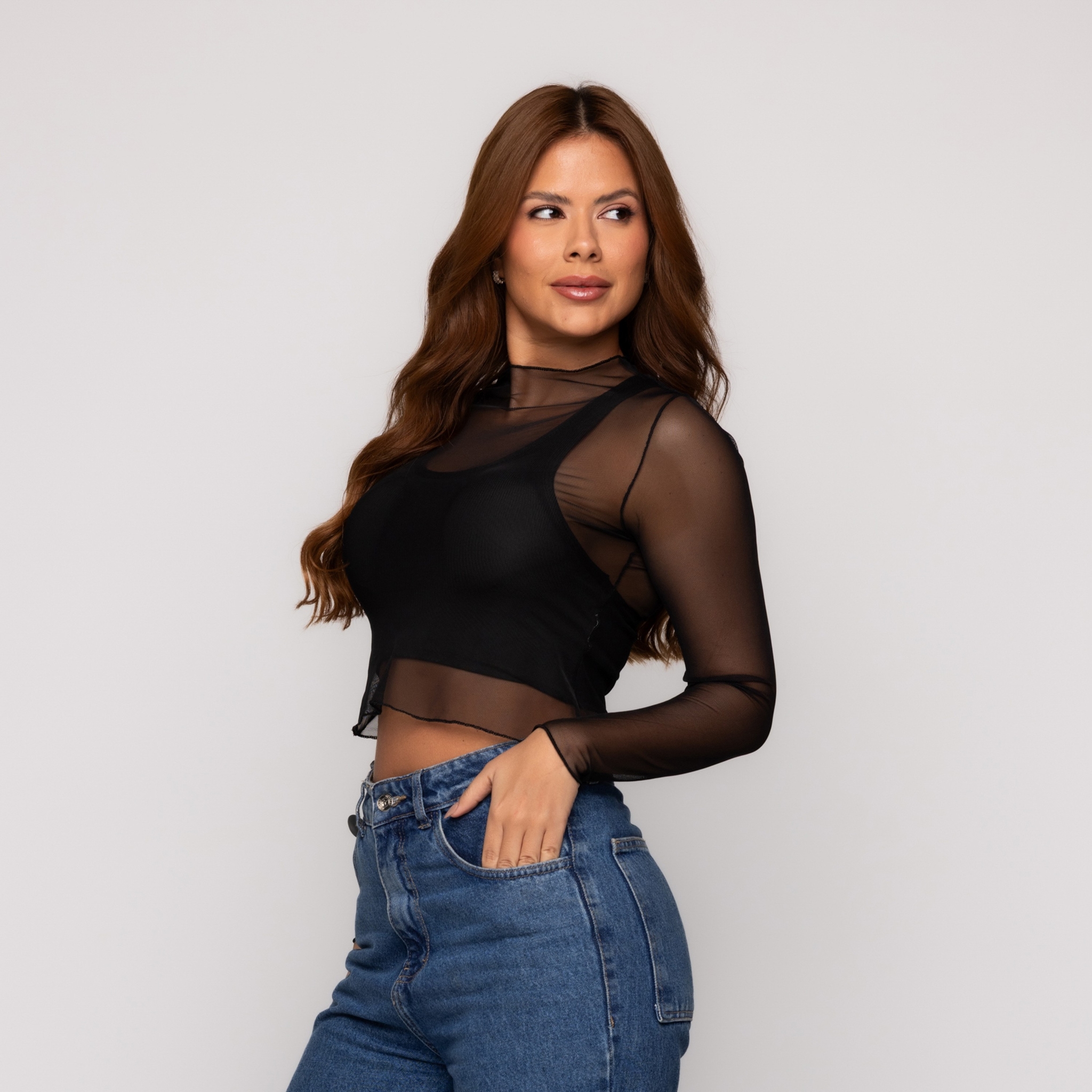 Blusa Manga Longa De Tule