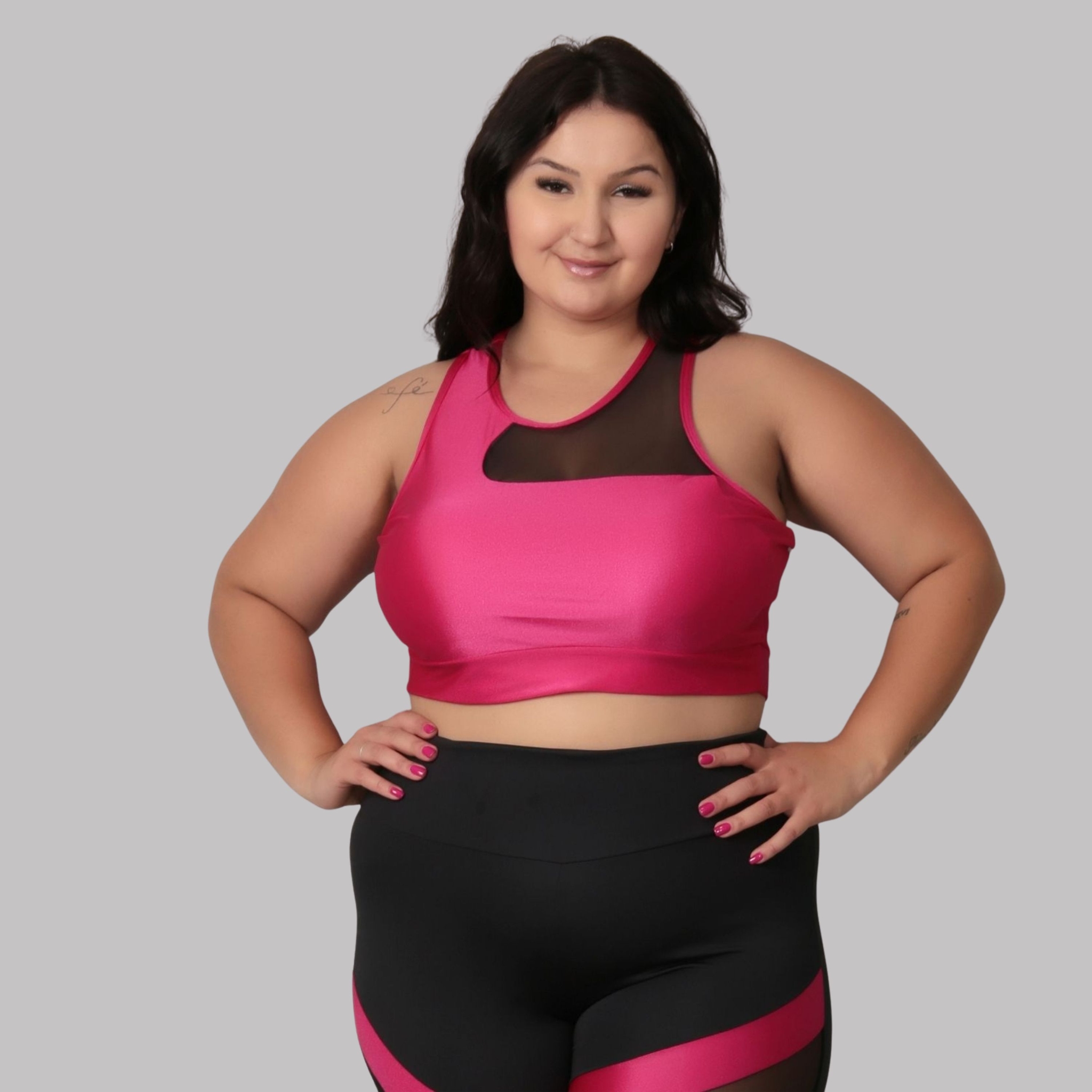 Top Detalhe em Tule Plus size - Rosa G-50 Top Detalhe em Tule Plus size - Rosa G-50