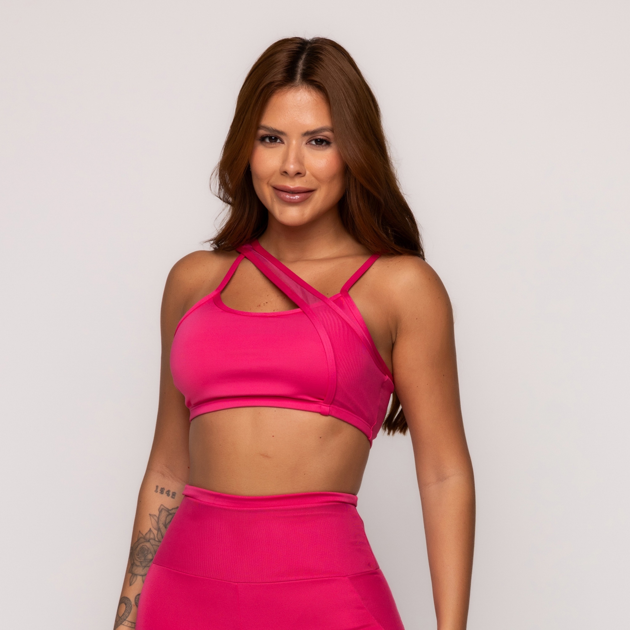 Top Fitness Detalhe em Tule - Rosa G Top Fitness Detalhe em Tule - Rosa G
