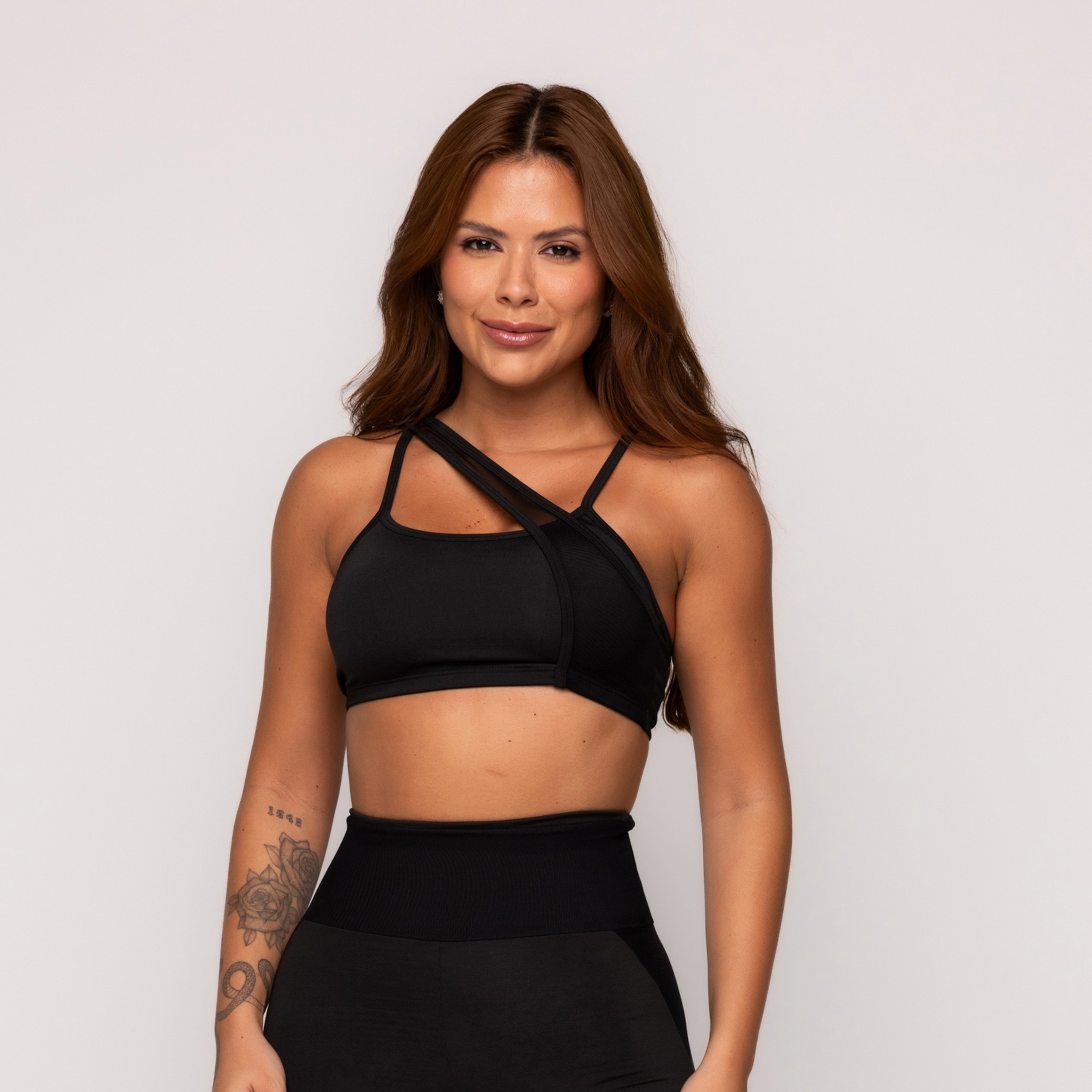 Top Fitness Detalhe em Tule - Preto G Top Fitness Detalhe em Tule - Preto G