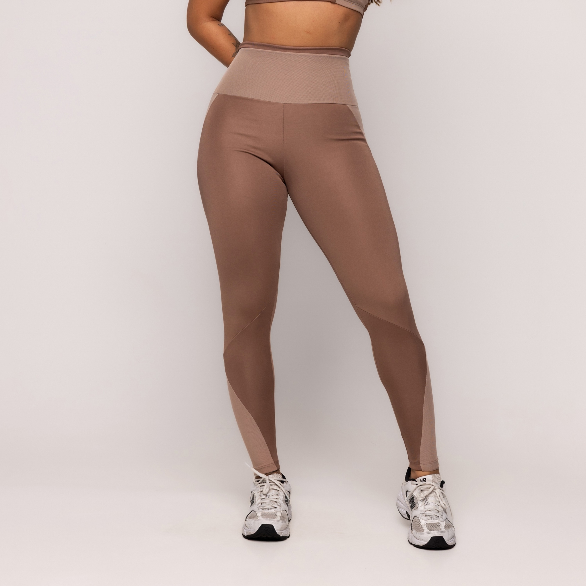 Calça Legging Detalhe em Tule - Marrom G Calça Legging Detalhe em Tule - Marrom G