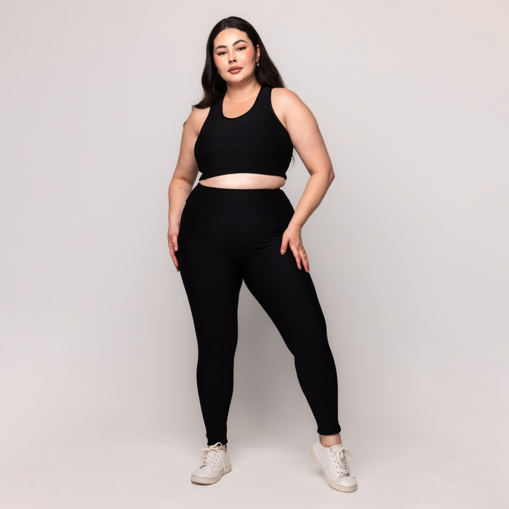 Calça Legging Canelado Fitness Plus Size zero transparência