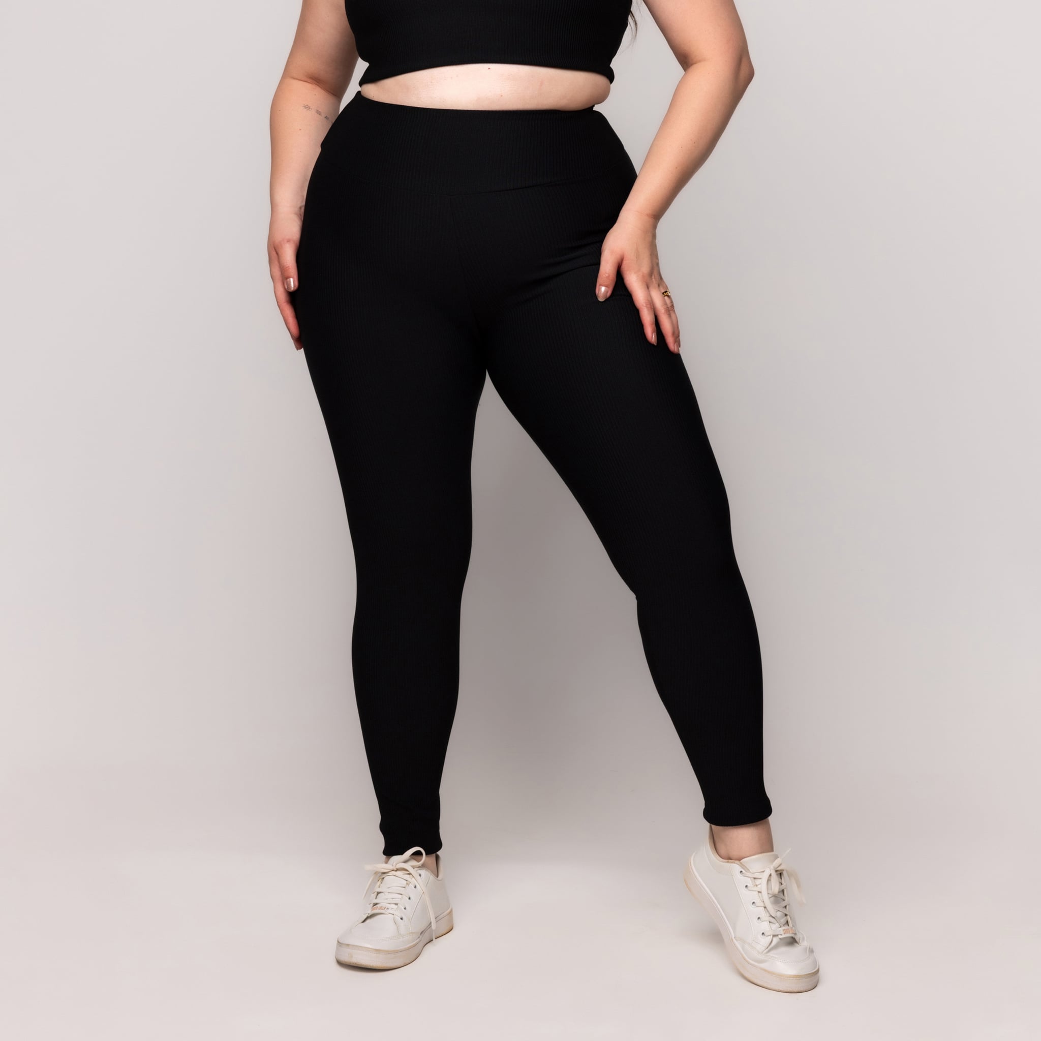 Calça Legging Canelado Fitness Plus Size zero transparência
