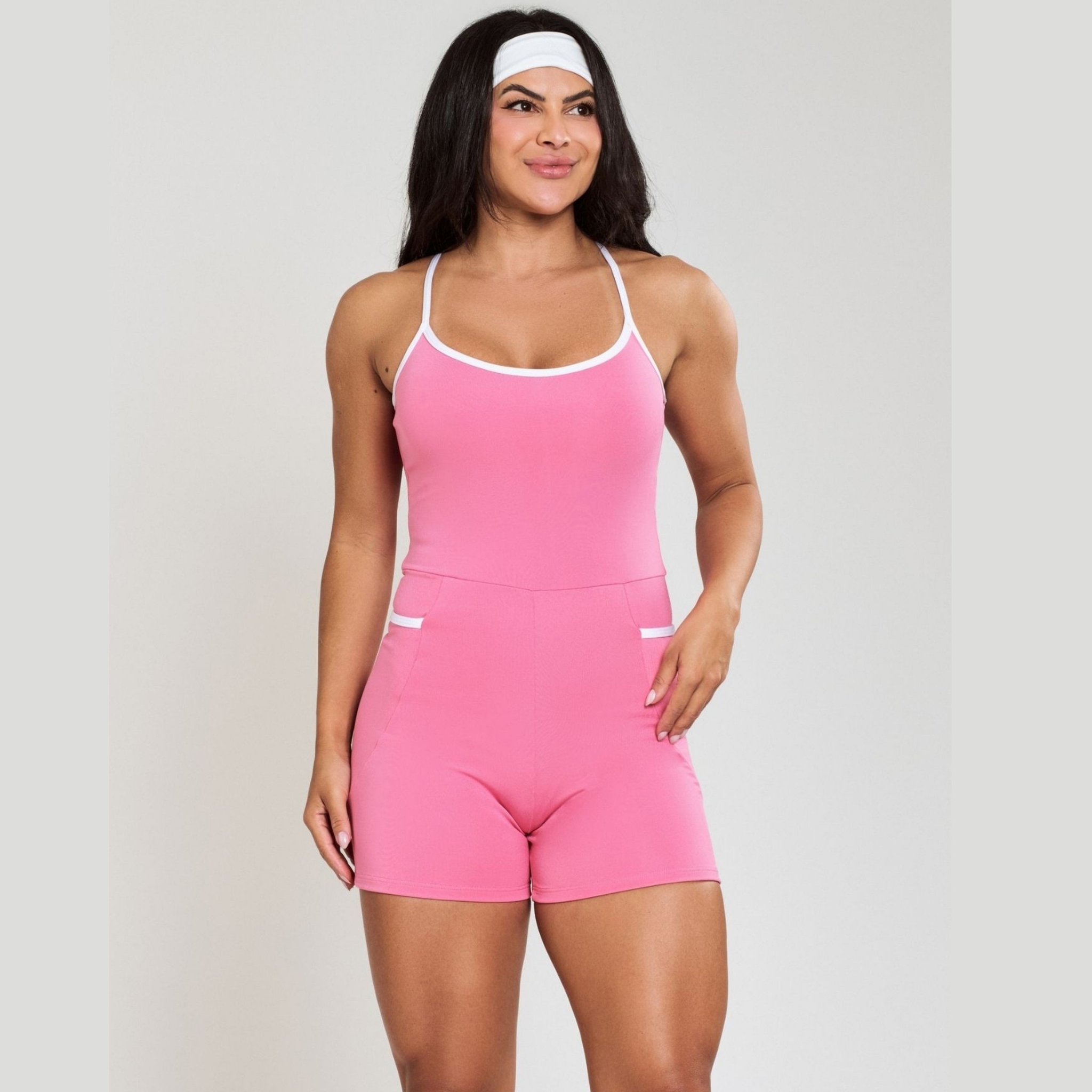 Macaquinho Fitness Com Bolso Feminino - Rosa G Macaquinho Fitness Com Bolso Feminino - Rosa G
