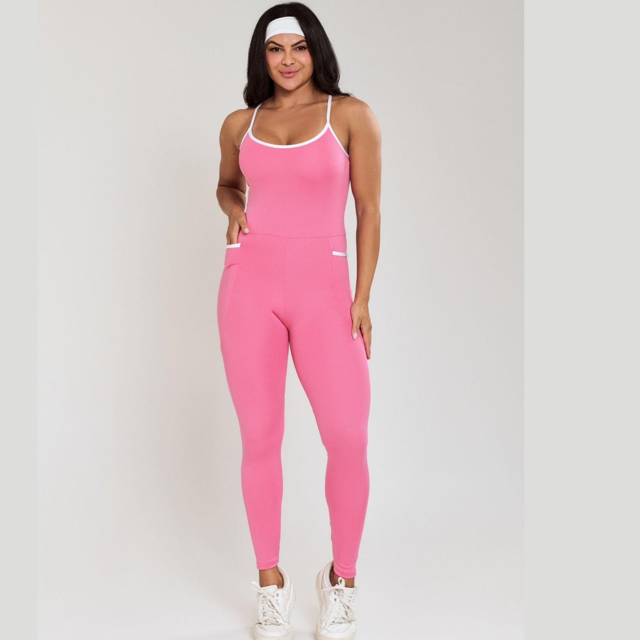 Macacão Fitness Com Bolso Lateral - Rosa G Macacão Fitness Com Bolso Lateral - Rosa G