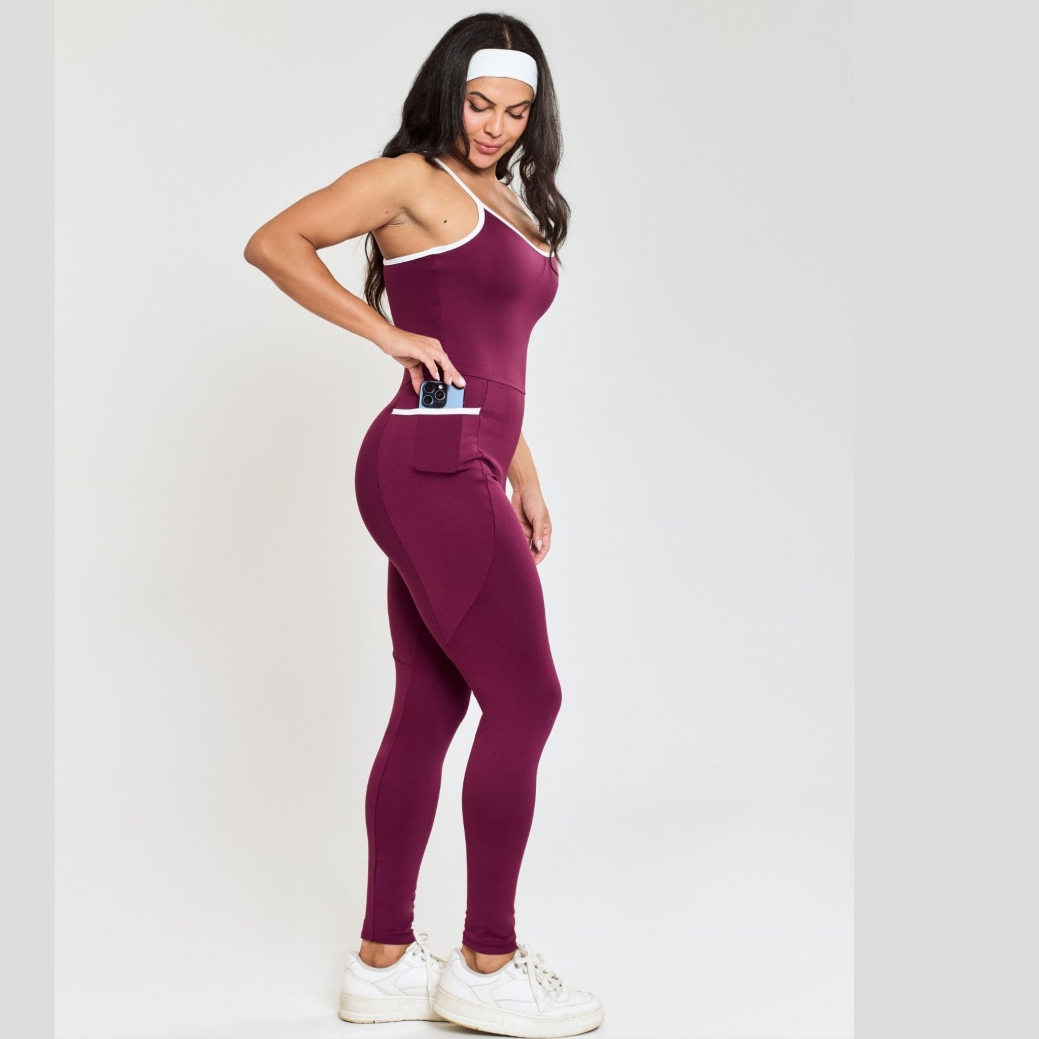 Macacão Fitness Com Bolso Lateral - Vinho G Macacão Fitness Com Bolso Lateral - Vinho G