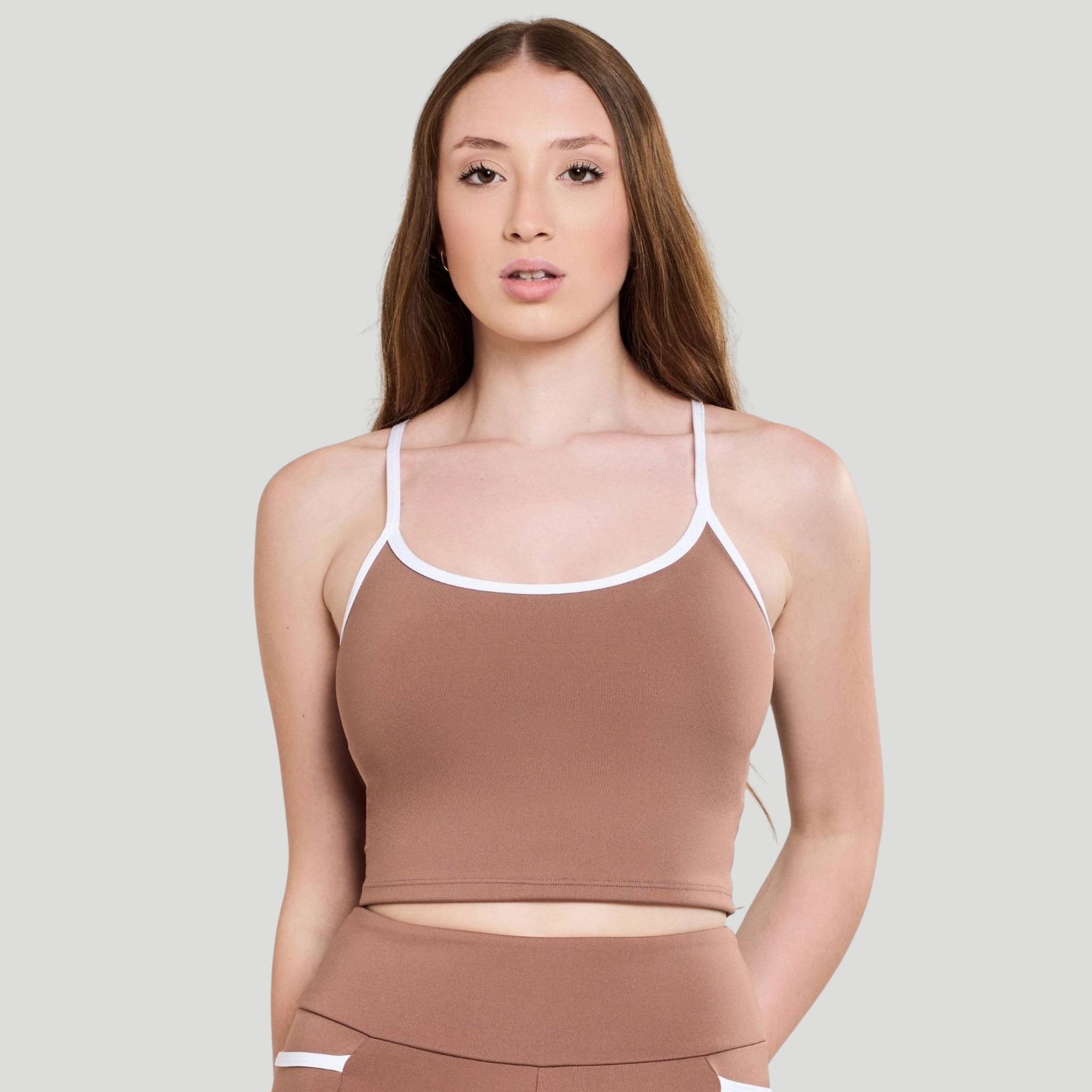 Cropped Top Fitness Feminino - Marrom G Cropped Top Fitness Feminino - Marrom G