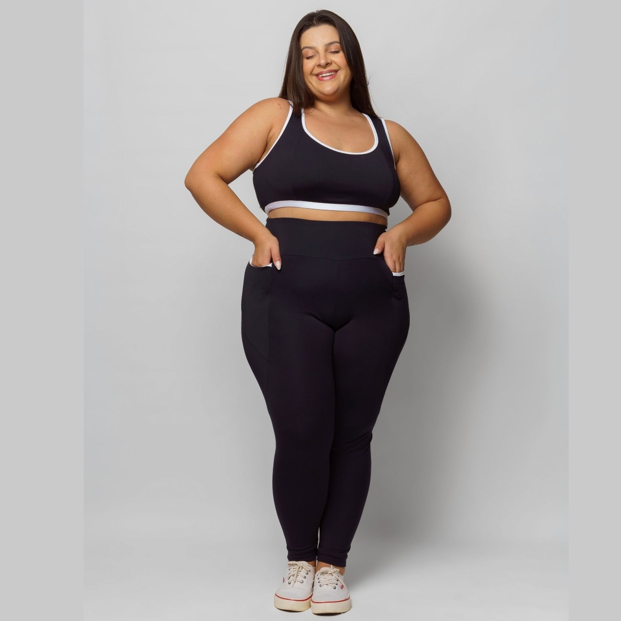 Calça Legging com Bolso Plus Size Feminina Zero Transparência
