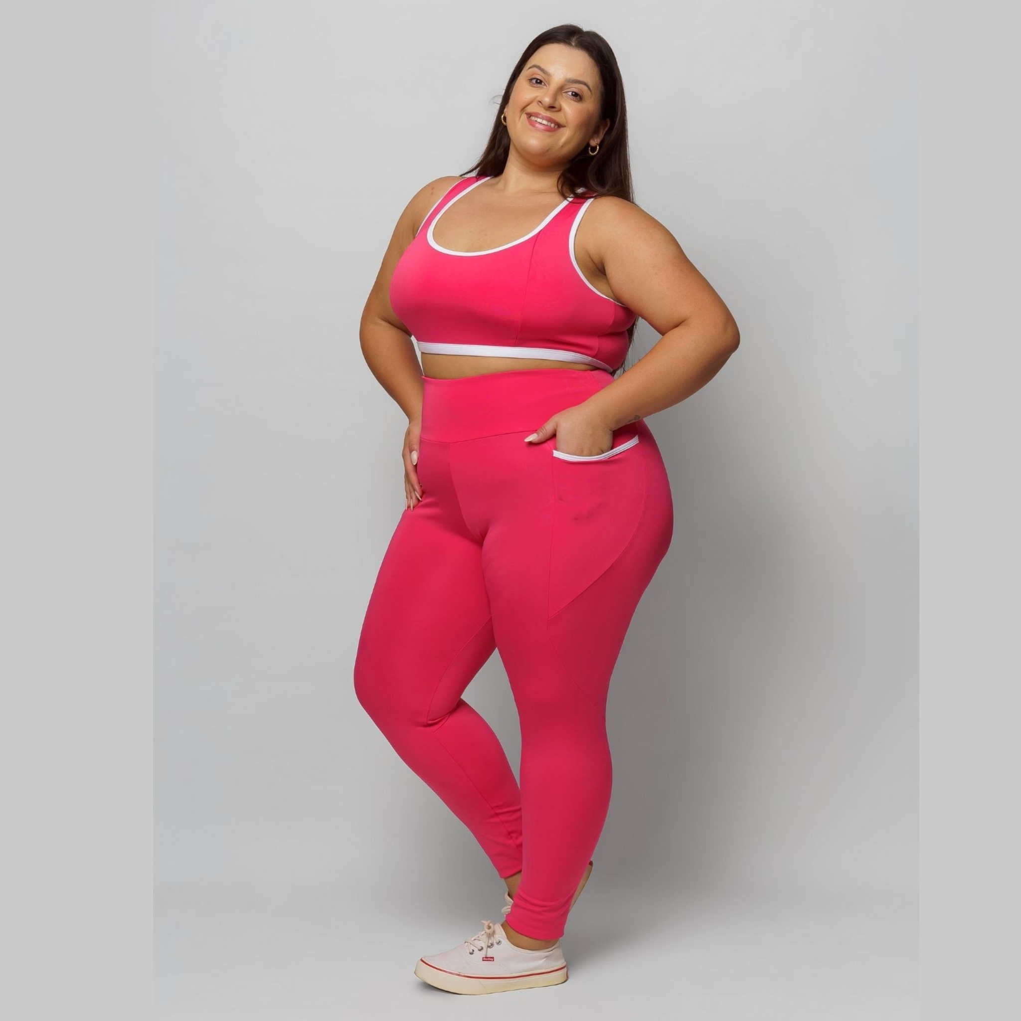Calça Legging com Bolso Plus Size Feminina Zero Transparência