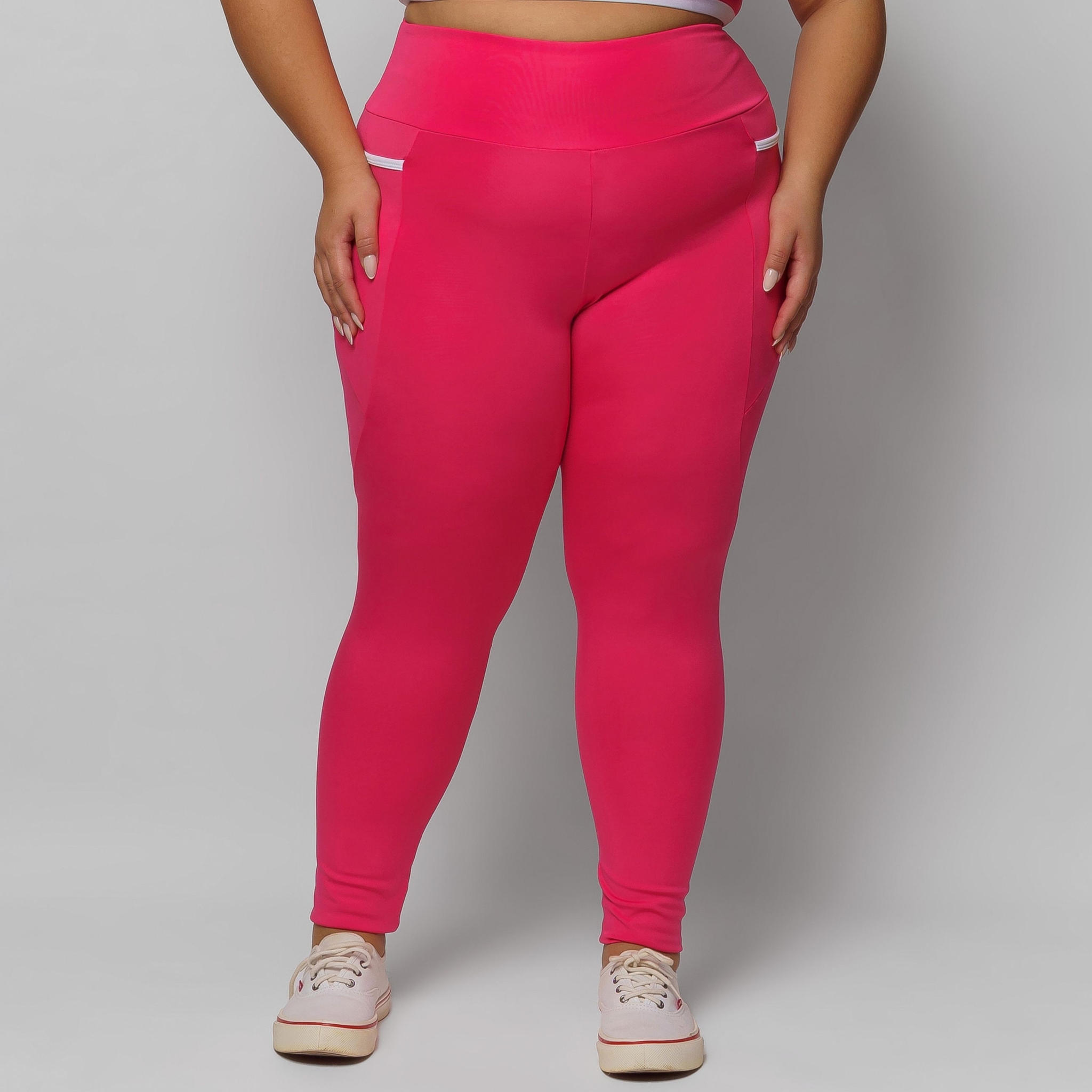 Calça Legging com Bolso Plus Size Feminina Zero Transparência - Rosa 46 Calça Legging com Bolso Plus Size Feminina Zero Transparência - Rosa 46