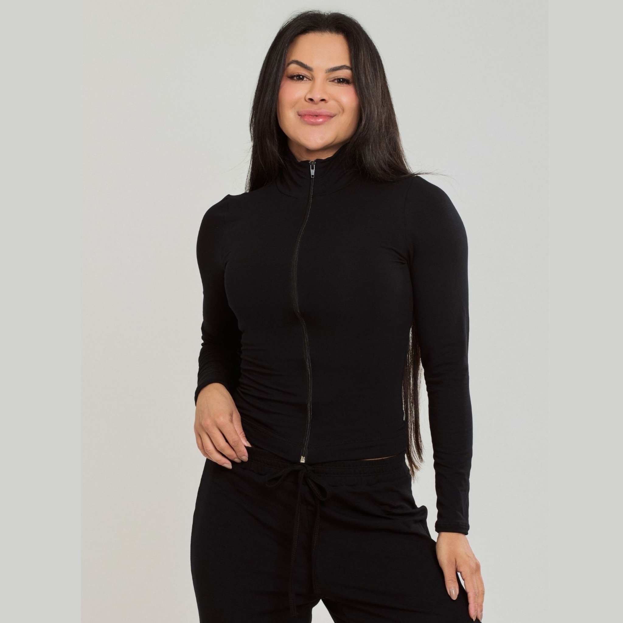 Casaco com Ziper Feminino - Preto G Casaco com Ziper Feminino - Preto G