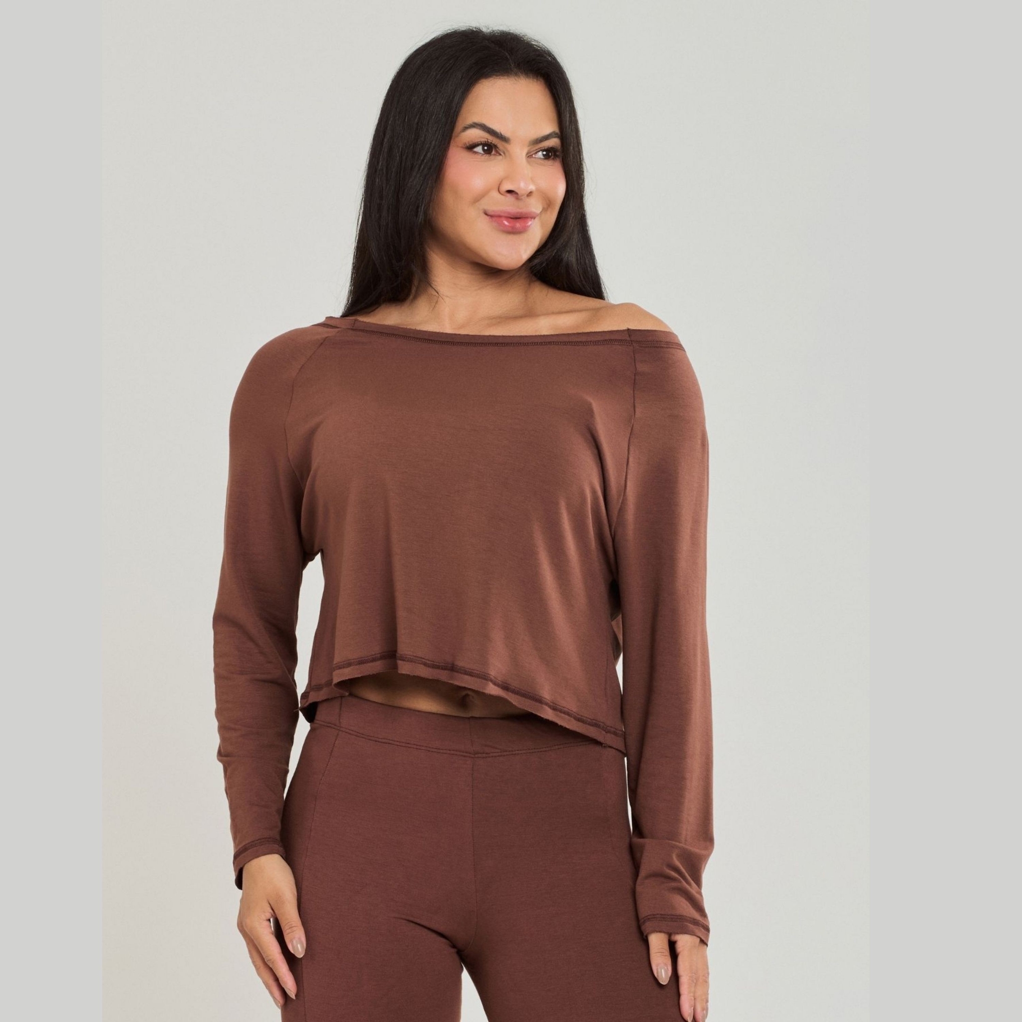 Blusa Manga Longa Feminina - Marrom G Blusa Manga Longa Feminina - Marrom G