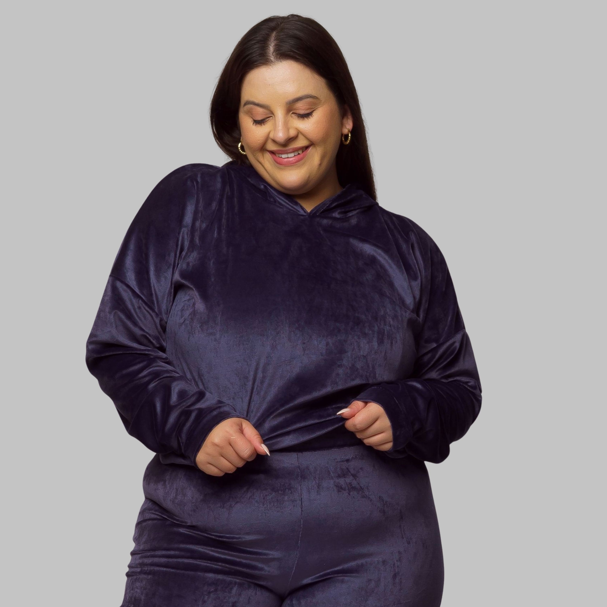 Casaco Plus Size Térmica De Plush Inverno Feminino - Roxo 46 Casaco Plus Size Térmica De Plush Inverno Feminino - Roxo 46