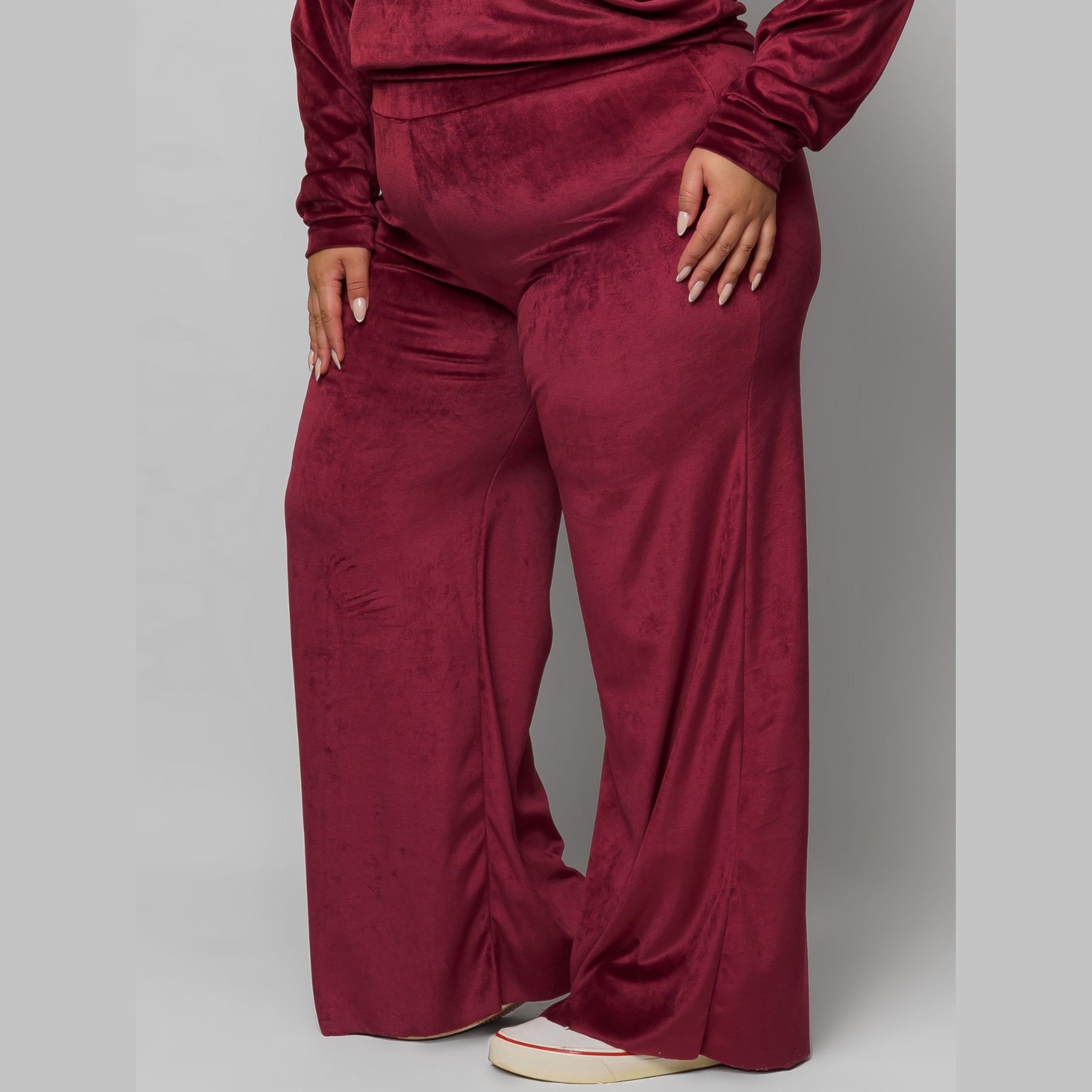 Calça Pantalona Térmica De Plush Inverno Plus Size Feminina - Vinho 46 Calça Pantalona Térmica De Plush Inverno Plus Size Feminina - Vinho 46