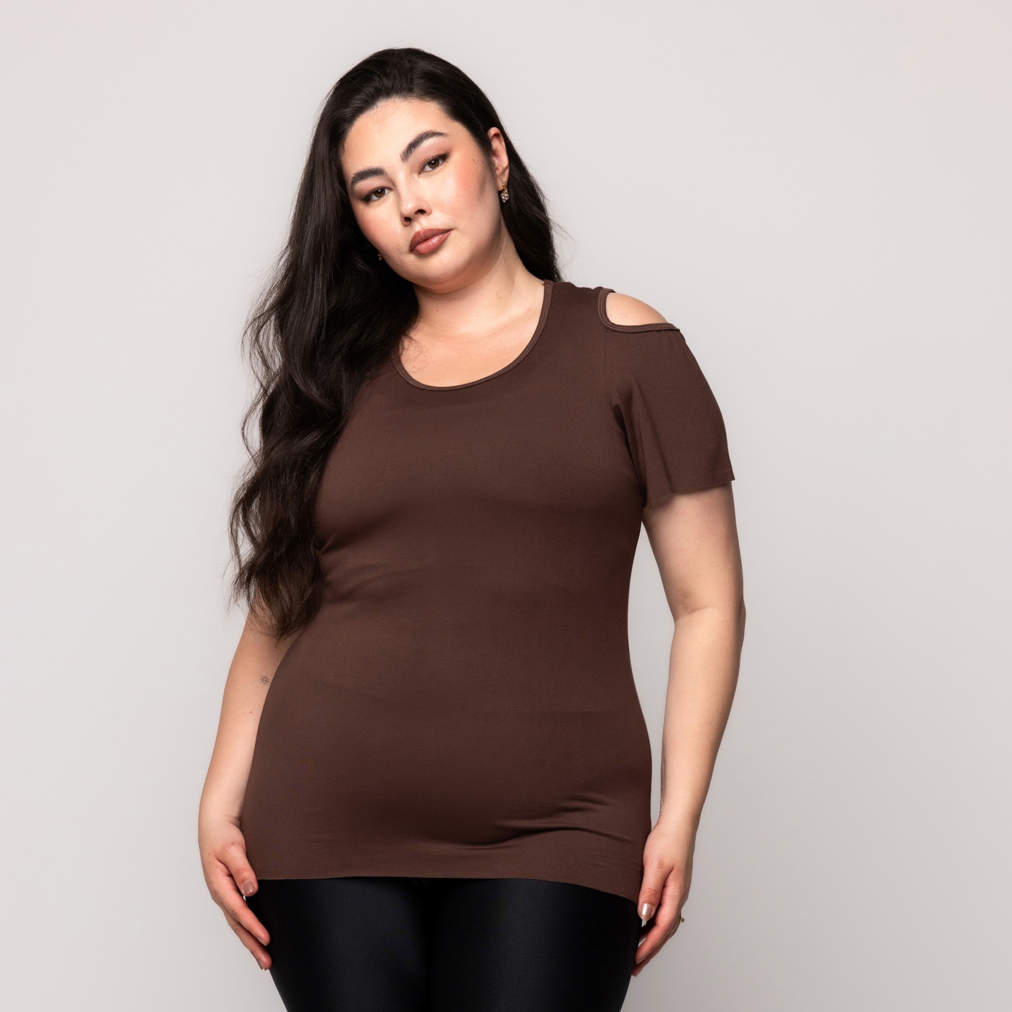 Blusa Tapa BumBum Plus Size - Marrom 46 Blusa Tapa BumBum Plus Size - Marrom 46
