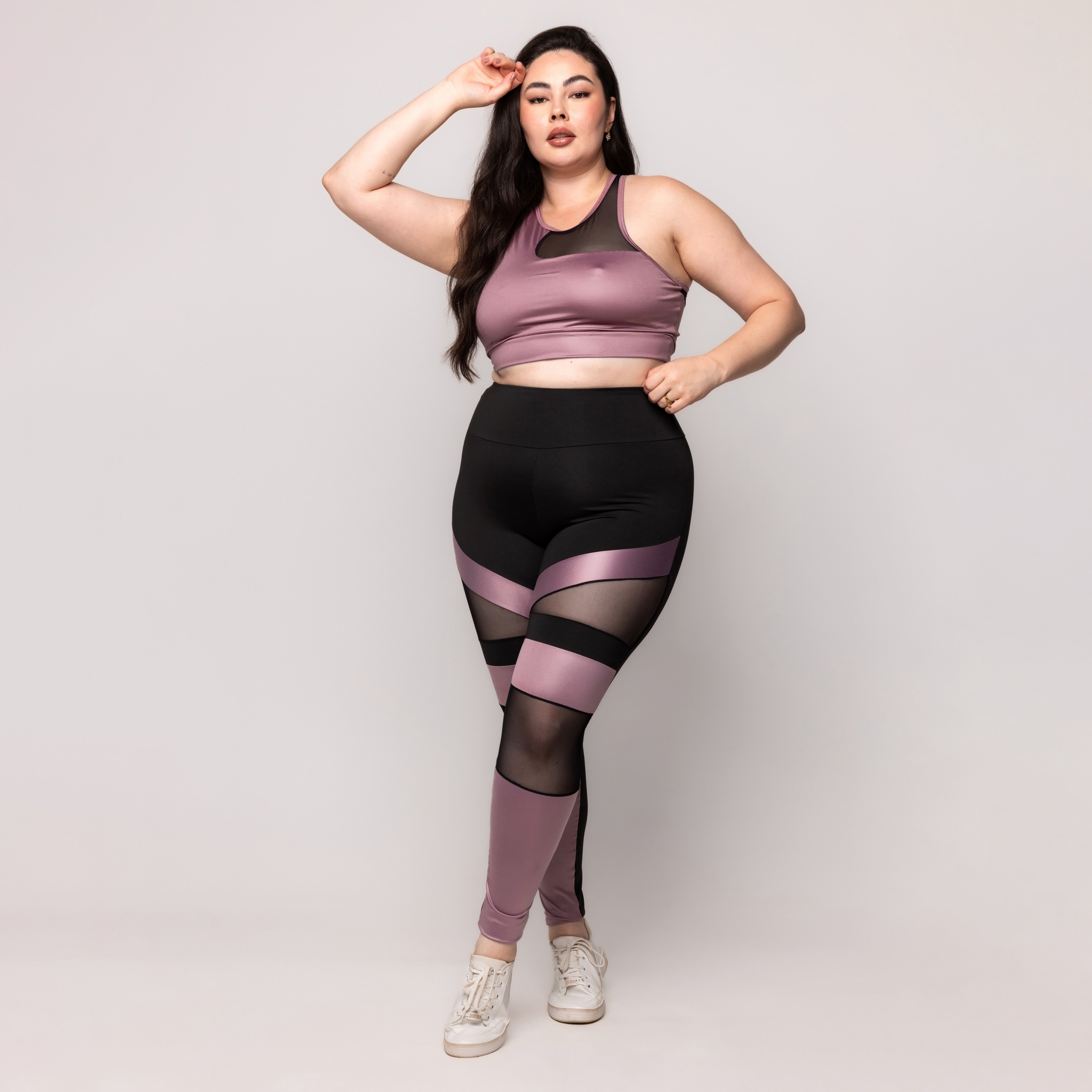 Calça Legging Detalhe em Tule Plus Size
