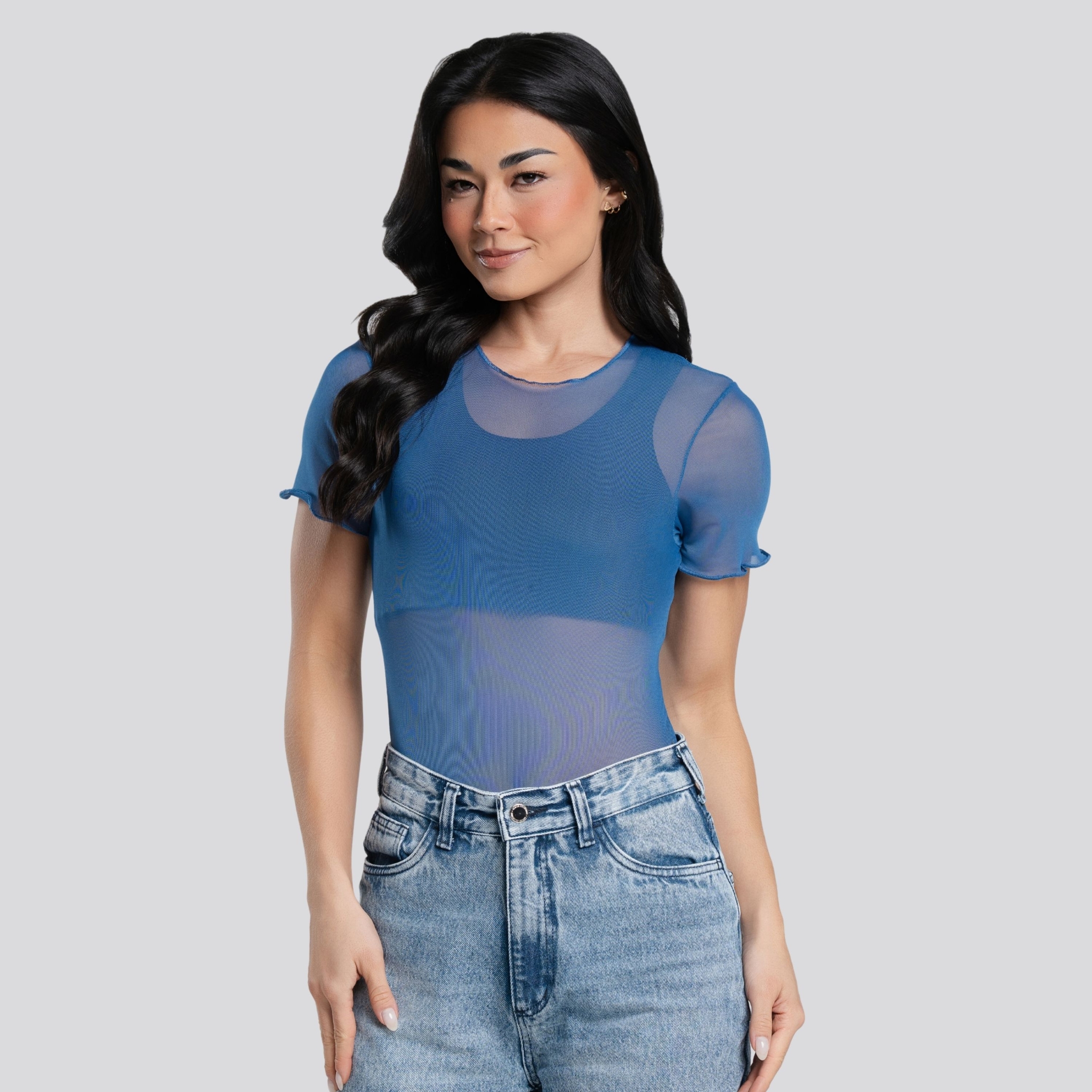 Body De Tule Feminino - Azul P Body De Tule Feminino - Azul P