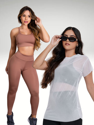 Kit 1 Conjunto Fitness + Blusa de Tule