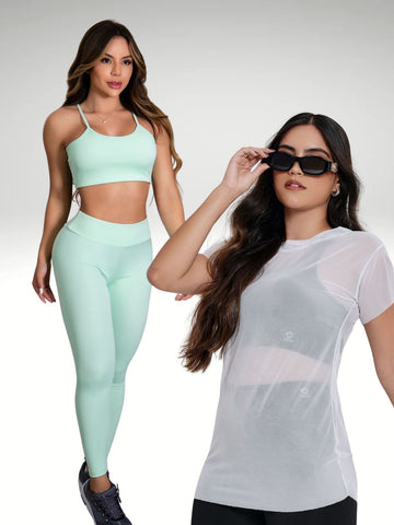 Kit 1 Conjunto Fitness + Blusa de Tule