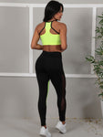 Conjunto Fitness top Com bojo e calça com detalhe em Tule Cor Neon