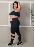 Conjunto fitness Plus Size Marinho com cortes Rosa (top+calça)
