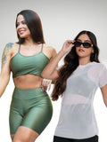 Kit 1 Conjunto Fitness + Blusa de Tule