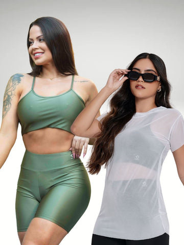 Kit 1 Conjunto Fitness + Blusa de Tule
