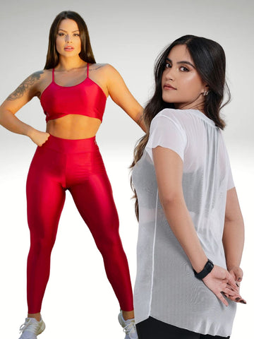 Kit 1 Conjunto Fitness + Blusa de Tule