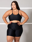 Conjunto Fitness Brilhoso  (Bermuda + Top S/Bojo) Plus Size