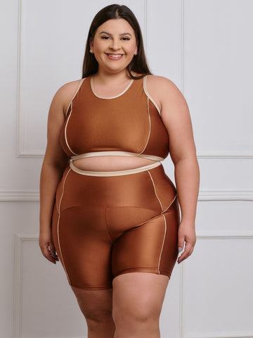Conjunto Fitness Brilhoso Bermuda + Top S/bojo Plus Size