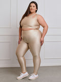 Conjunto Fitness Brilhoso Legging + Top S/bojo Plus Size