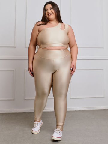Conjunto Fitness Brilhoso Legging + Top S/bojo Plus Size