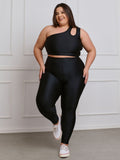 Conjunto Fitness Brilhoso Legging + Top S/bojo Plus Size