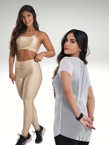 Kit 1 Conjunto Fitness + Blusa de Tule