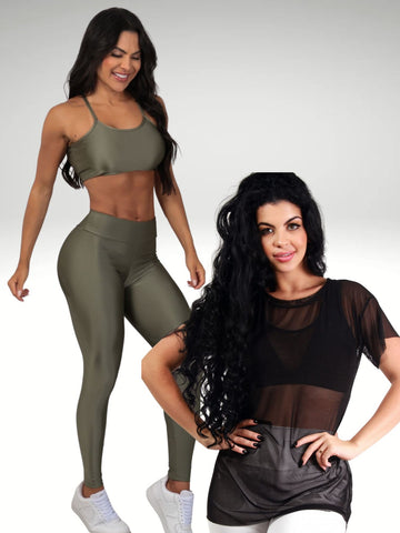 Kit 1 Conjunto Fitness + Blusa de Tule