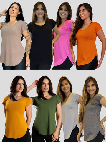 Kit 3 Blusas barra arredondada Tapa BumBum Fitness