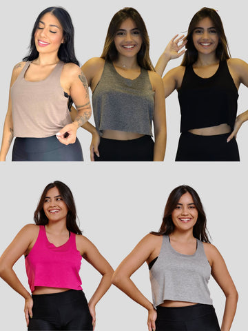 KIT 3 Cropped Regata Corte a Fio Feminina Fitness