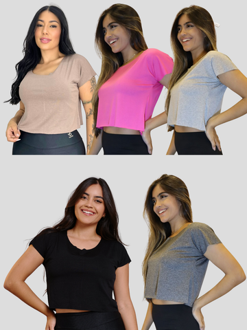 KIT 6 Cropped Corte a Fio Feminina Fitness