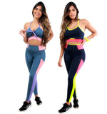 KIT 2 Conjunto Fitness Com Detalhe Bicolor