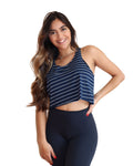 Cropped Listrado Regata Corte a Fio Feminina Fitness