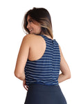 Cropped Listrado Regata Corte a Fio Feminina Fitness