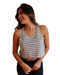 Cropped Listrado Regata Corte a Fio Feminina Fitness