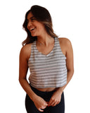 Cropped Listrado Regata Corte a Fio Feminina Fitness