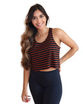 Cropped Listrado Regata Corte a Fio Feminina Fitness